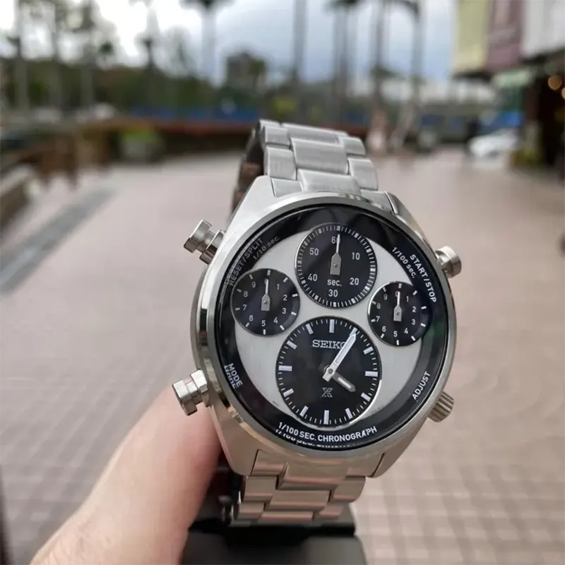 Seiko Prospex Speedtimer Solar Black & White Panda Men's Watch- SFJ001P1